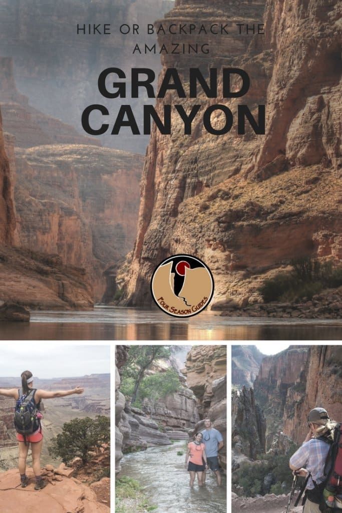 A collage of photos of people hiking in the grand canyon.