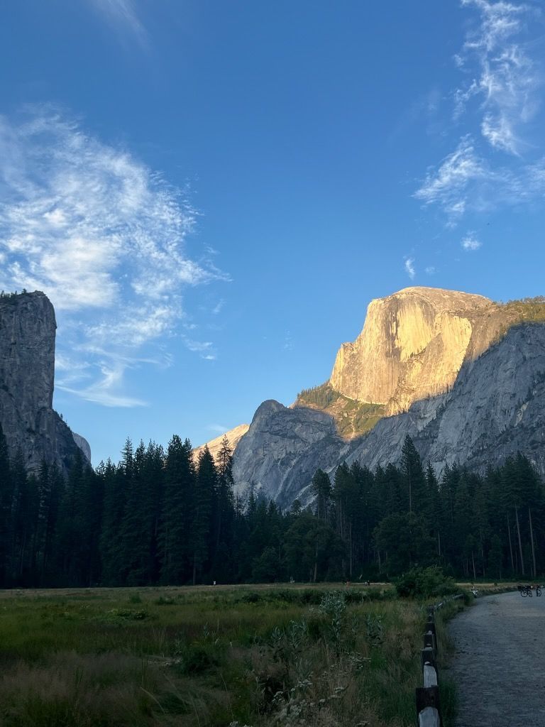 There is a mountain in the background and a path in the foreground.