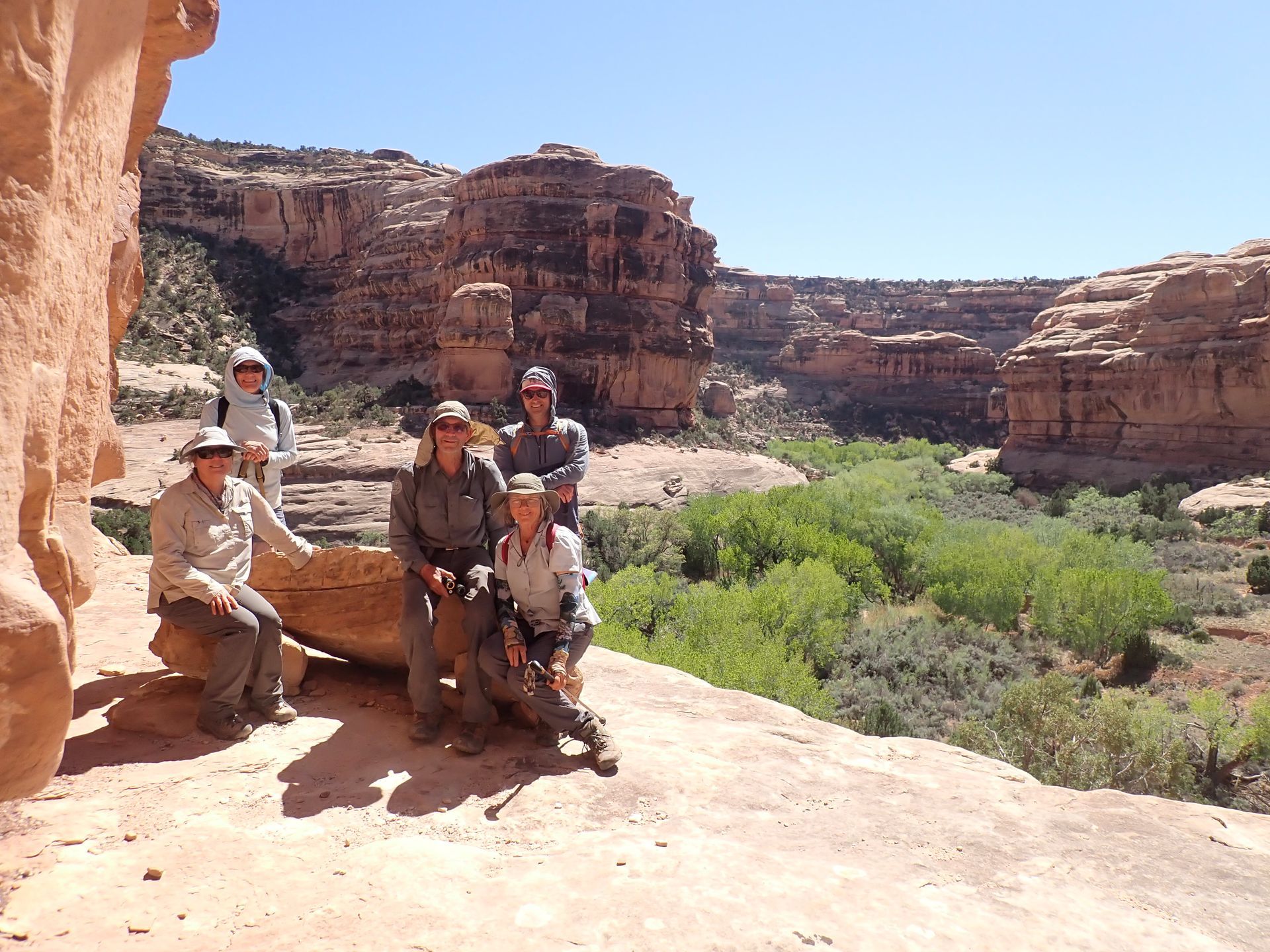 people outside hiking
