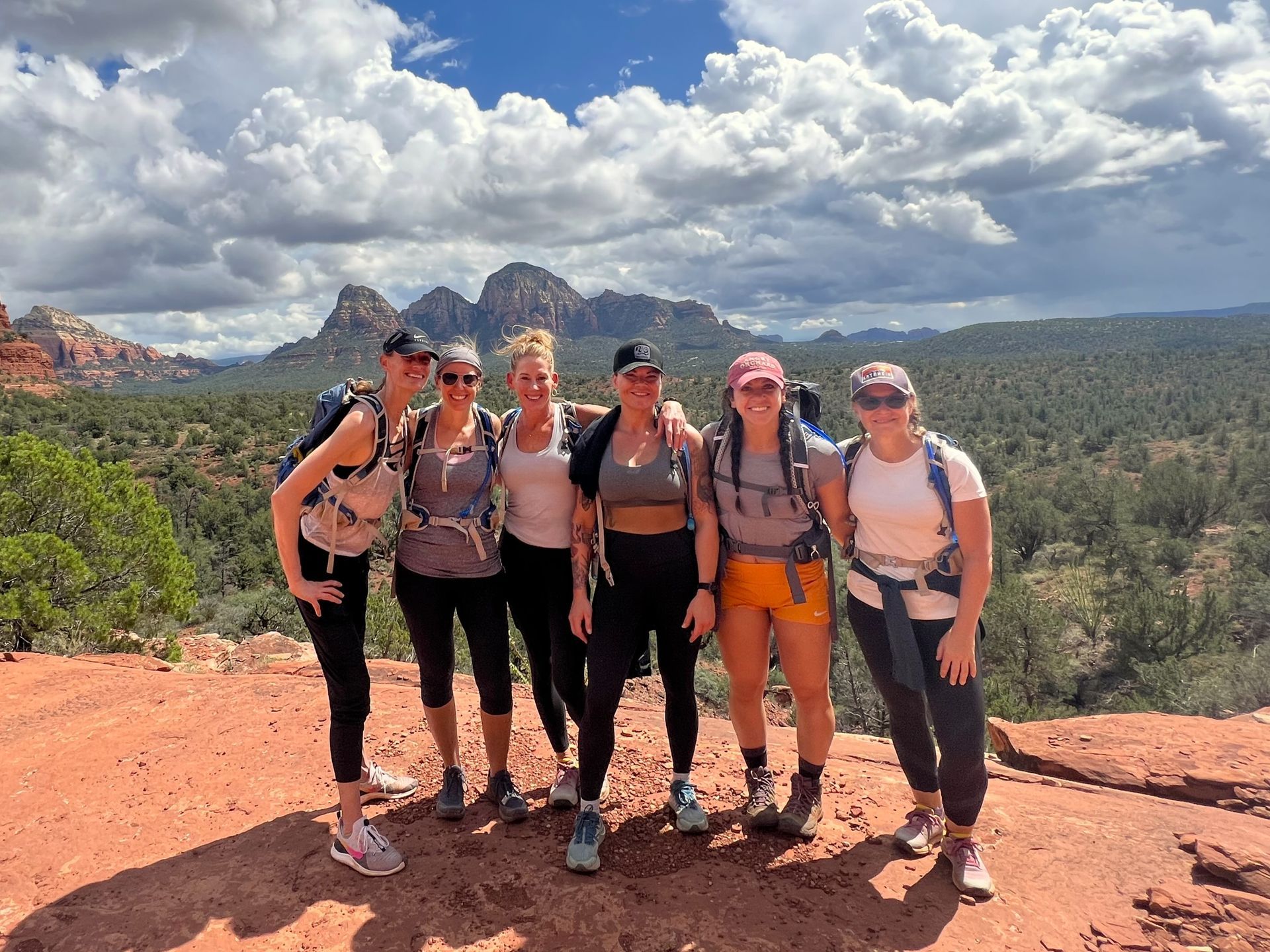 A group of active women hiking in Arizona