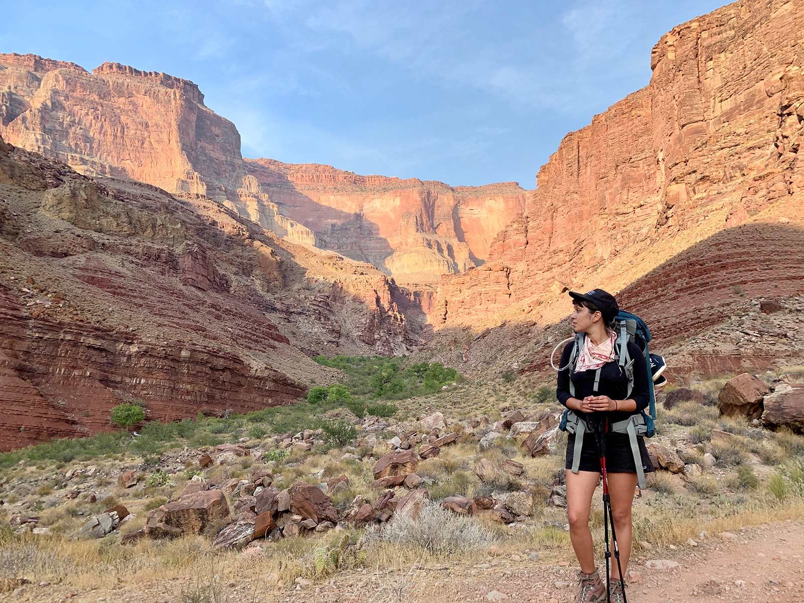 a woman hiking in thunder river 