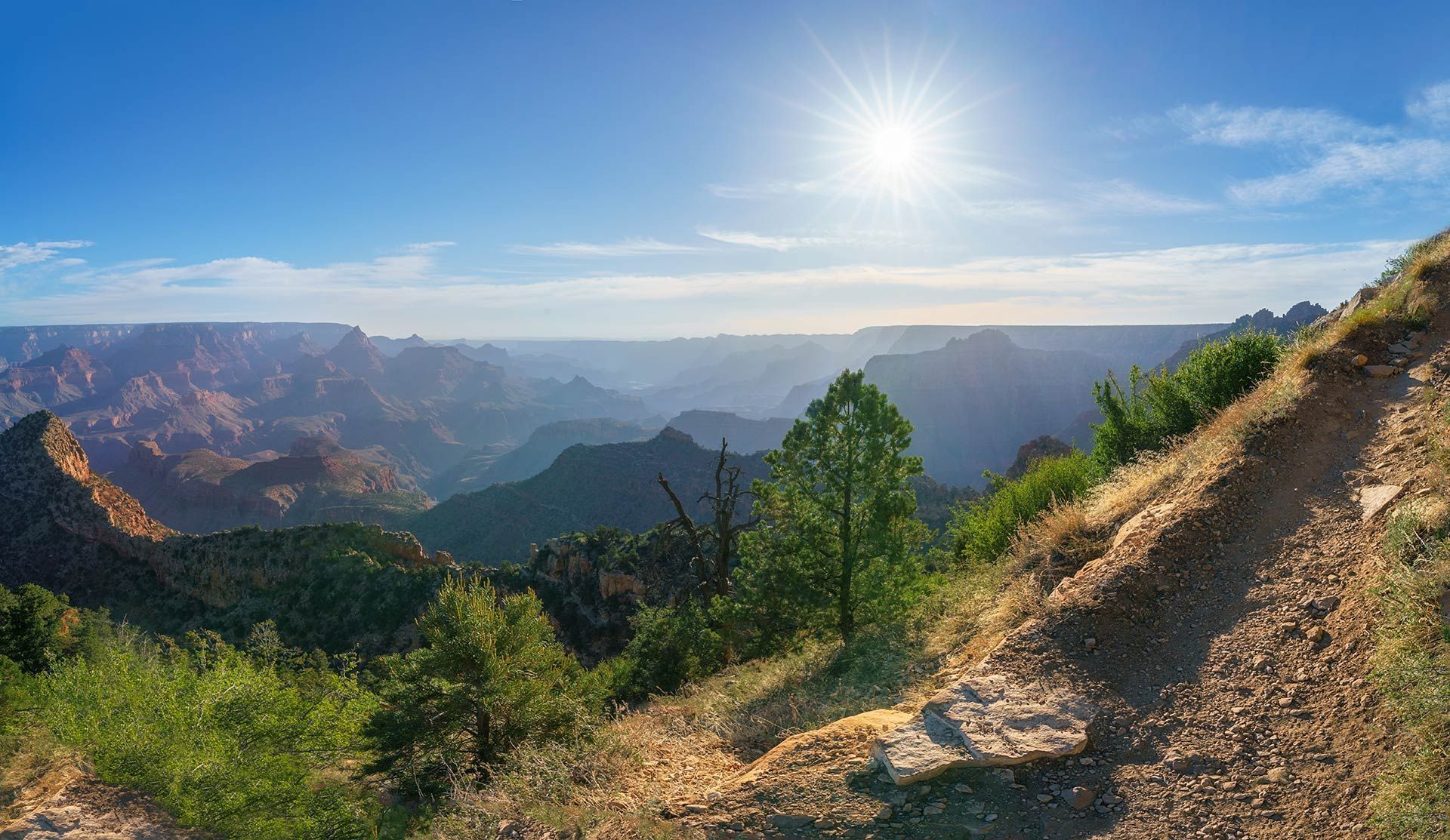 Sun Shining Brightly Over the Grand Canyon.