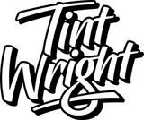 A black and white logo for tint wright on a white background.