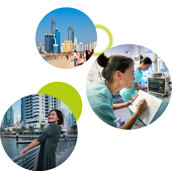 A man and a woman in scrubs are looking at a clipboard