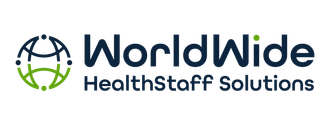 The logo for worldwide health staff solutions has a globe on it.