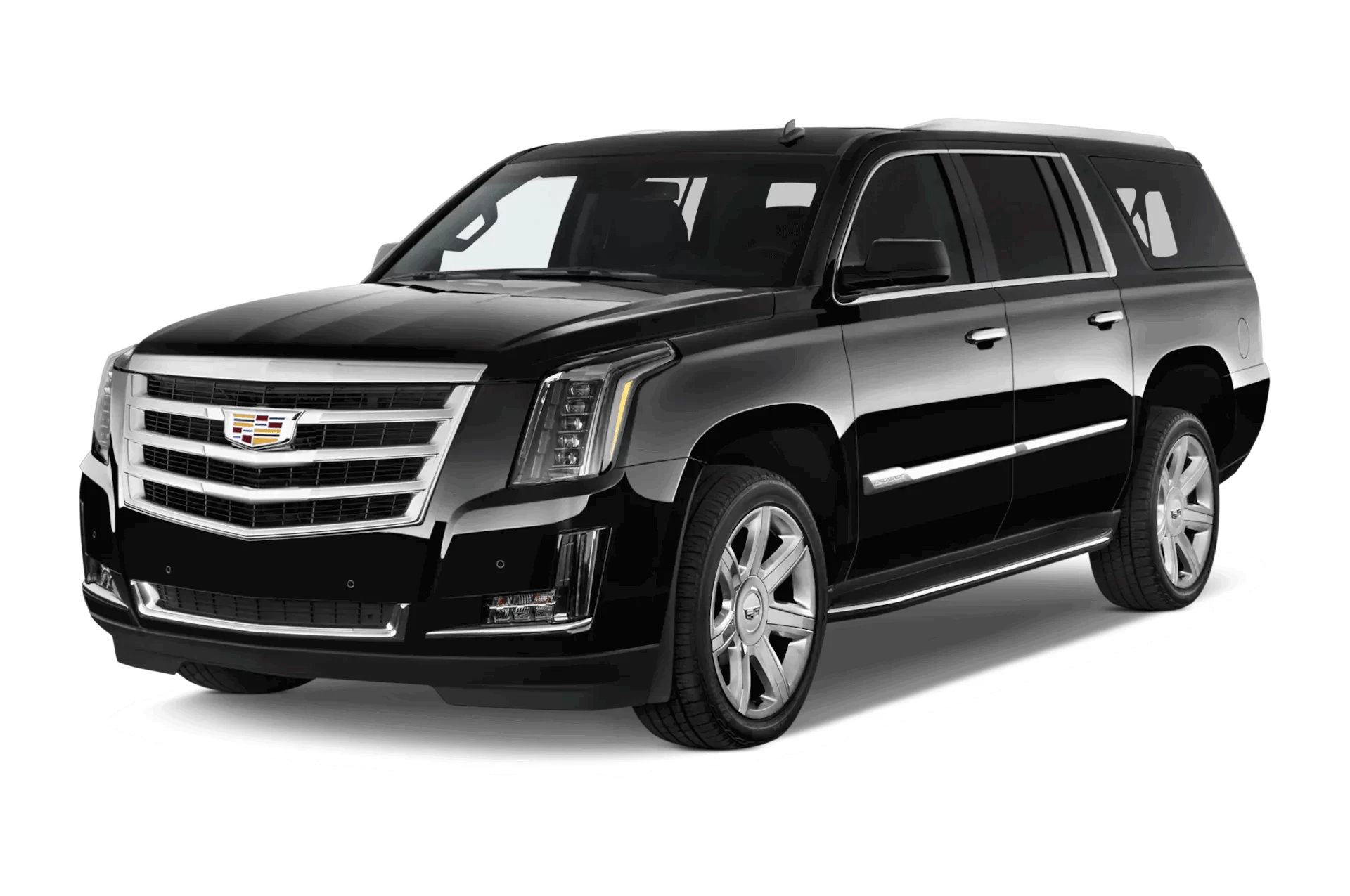 A black cadillac escalade is shown on a white background.