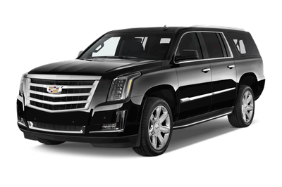 A black cadillac escalade is shown on a white background.