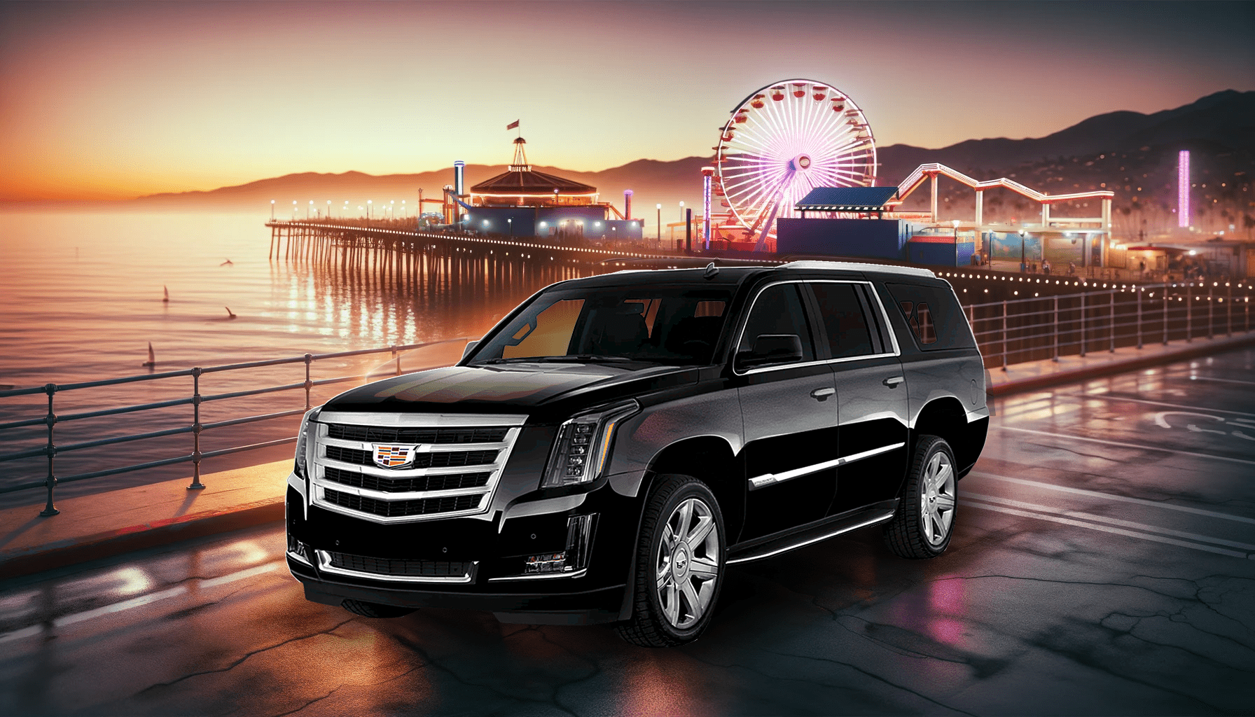 ATLS car service Escalade at Santa Monica Pier