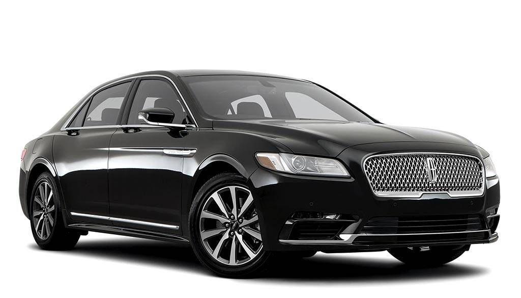 A black lincoln continental is shown on a white background.