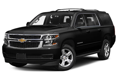 A black chevrolet suburban suv is shown on a white background.