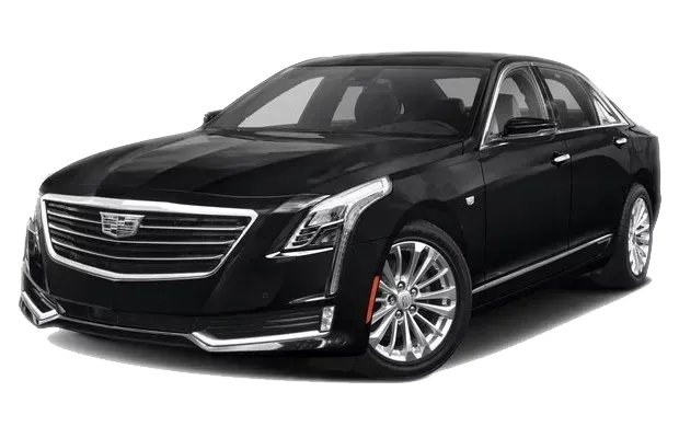 A black cadillac is shown on a white background.