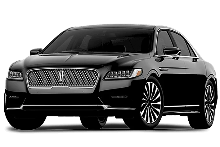 A black lincoln continental is shown on a white background.