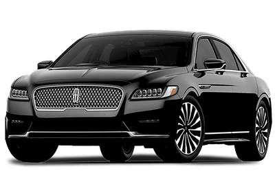 A black lincoln continental is shown on a white background.