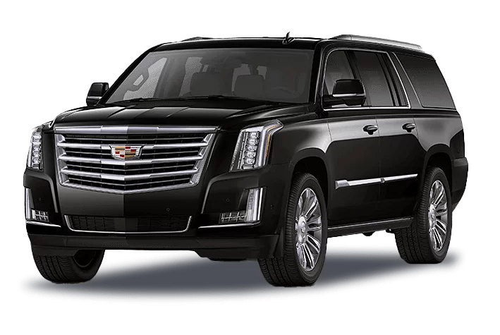 A black cadillac escalade is shown on a white background.