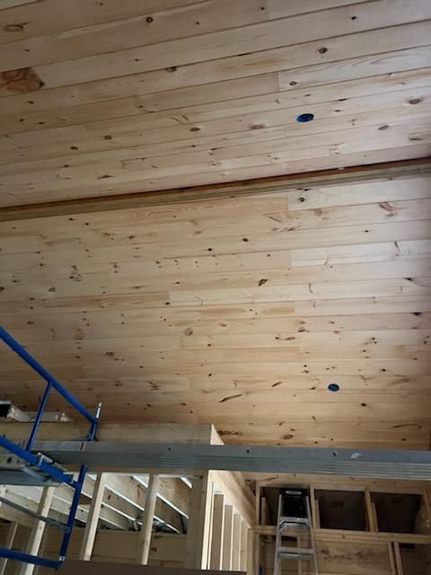 A wooden ceiling in a building under construction