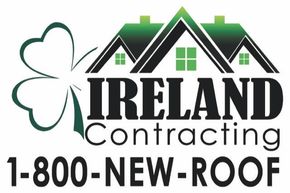 Logo for Ireland Contracting: green shamrock and house icon, black text on white background.