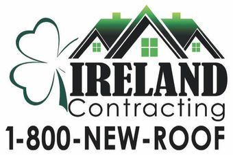 Logo for Ireland Contracting: Green shamrock, house graphic, and text