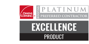 Owens Corning Platinum Preferred Contractor logo: red/white emblem, gray rectangles with