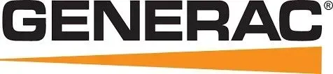 Generac logo with black text and an orange horizontal gradient line below.