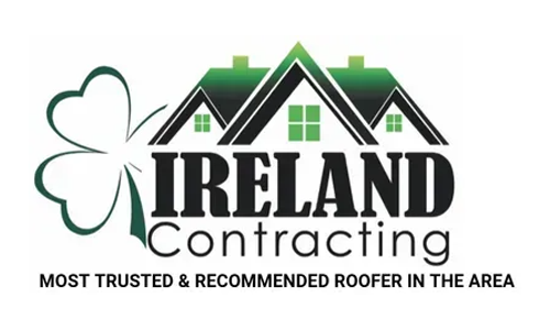 Logo for Ireland Contracting: Green shamrock, house graphic, and text 
