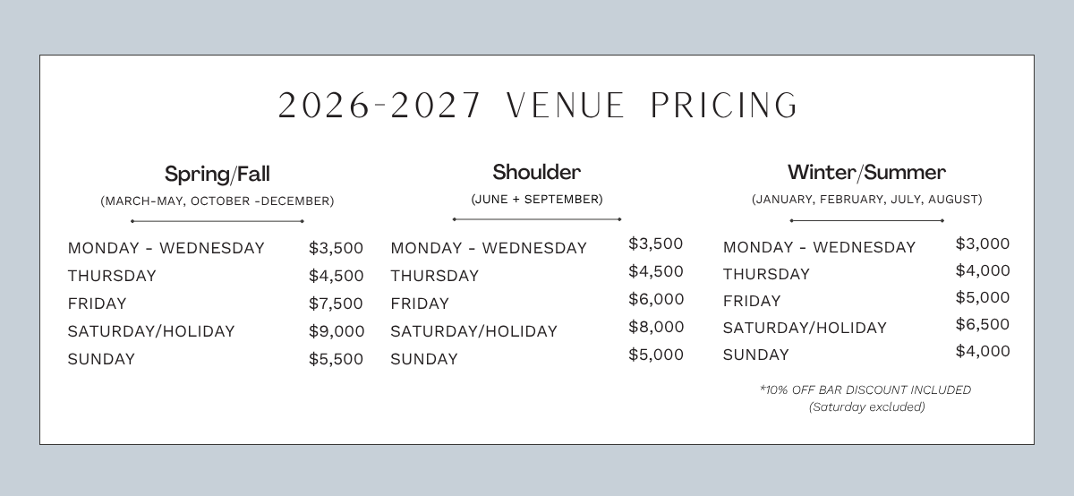 2026-2027 volleyball pricing chart with three white columns listing fees and options for different sessions