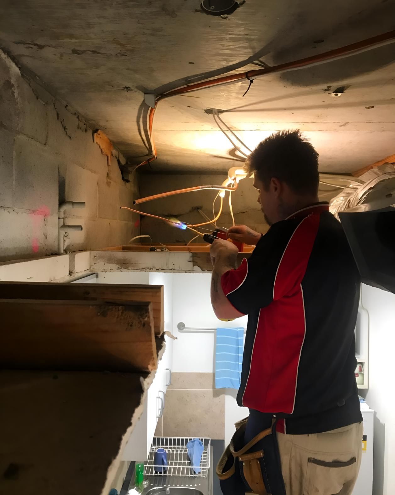 Man is Working on an Air-condition Wire — Coolman Airconditioning in Lismore, NSW