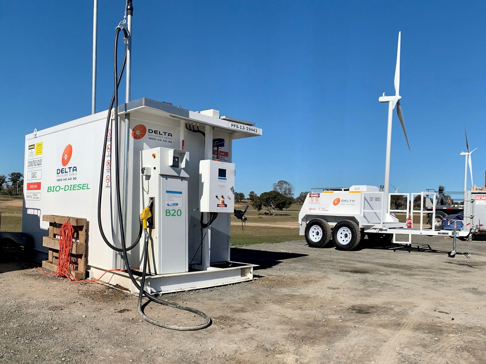 A Delta Spec biodiesel fuel pump and trailer.