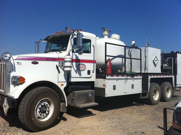 Front view of the Hulcher Locomotive Service Truck, which provides locomotive servicing on a mobile basis