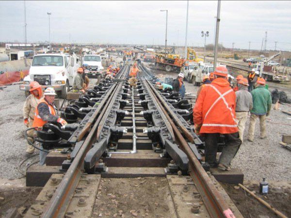 Hulcher railroad contractor professionals work on a retarder installation project.