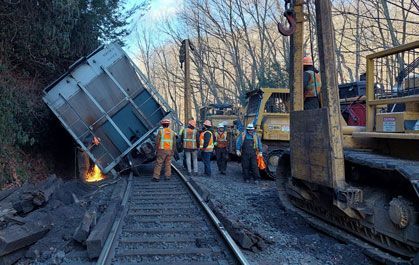 Hulcher Services working railcar derailment.