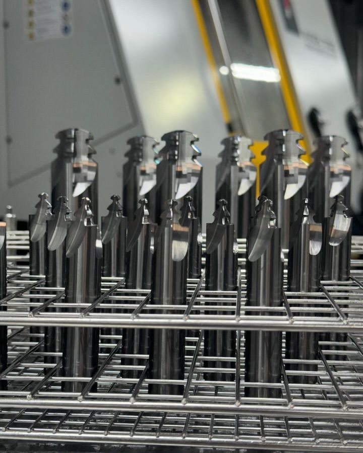 Silver Drill Bits on a Stand