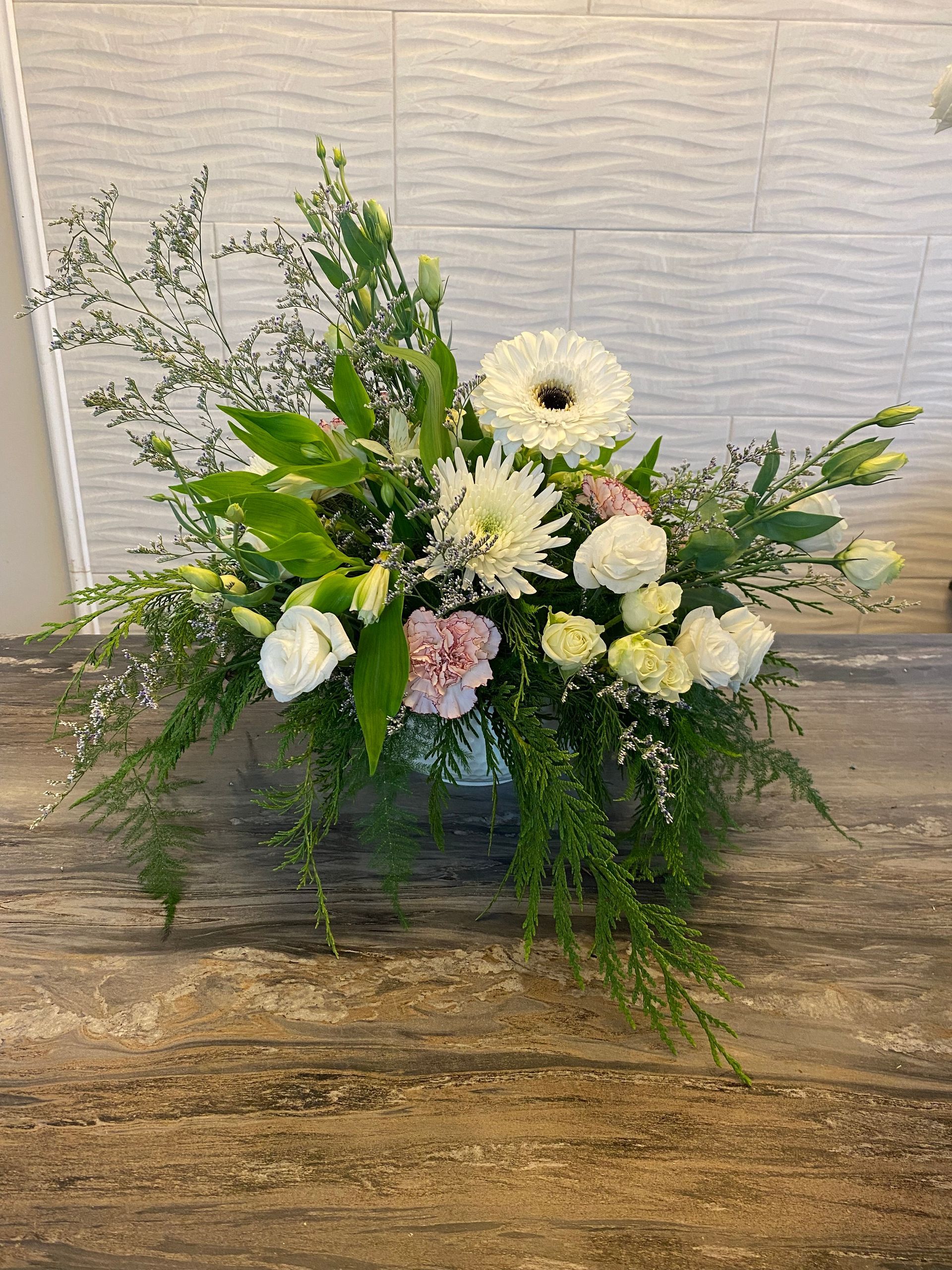 Small white and pink arrangement