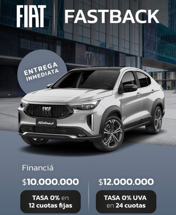 Auto Fiat Fastback con opciones de financiamiento: $10M con 0% de interés en 12 cuotas