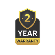 A 2 year warranty label with a shield on a white background.