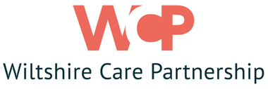 WCP logo: Red letters over dark green text that reads