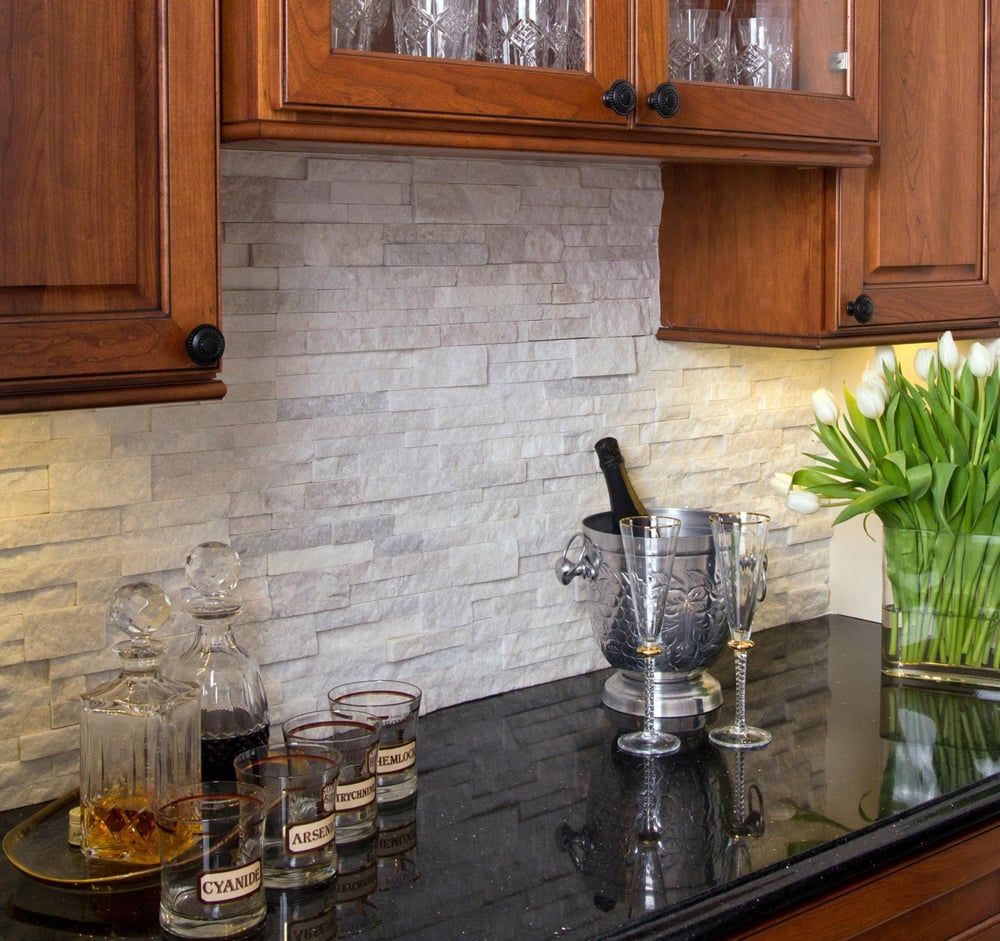 Stacked Stone Backsplash Over  Black Granite - Celina, Ohio - Kitchen & Bath Plus Of Celina