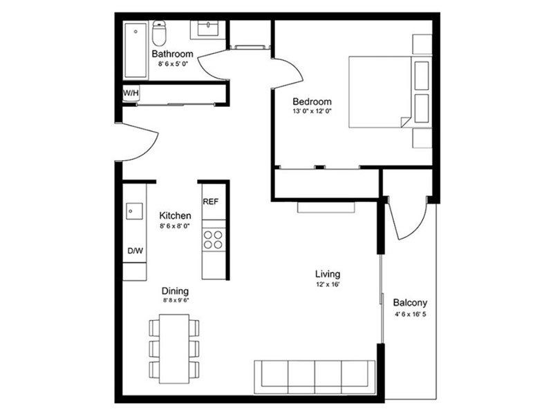 Floor plan 1 Bed, 1 Bath