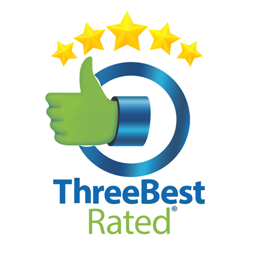 A logo that says three best rated with a green hand giving a thumbs up
