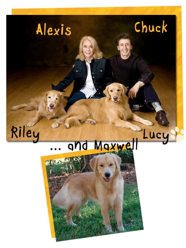 A picture of alexis and chuck with their dogs riley and maxwell