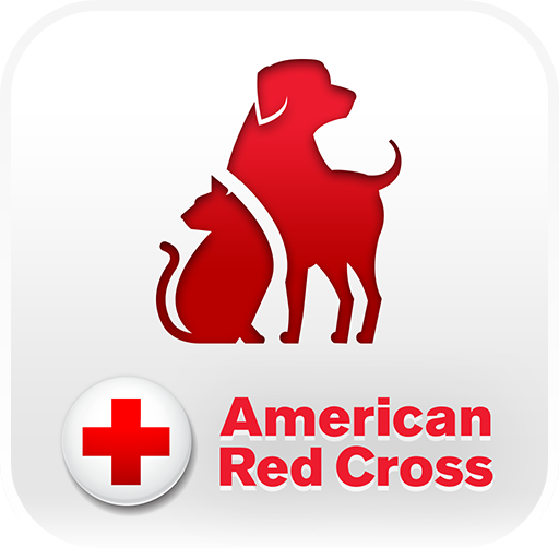 An icon for the american red cross shows a dog and a cat