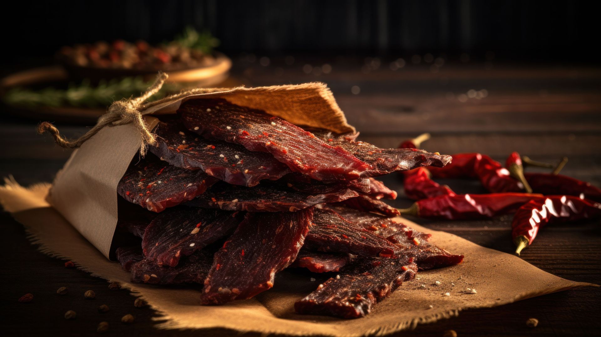 A bag of teriyaki wagyu beef jerky is sitting on a table.