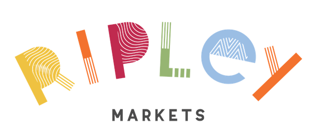 a colorful logo for ripley markets with a white background