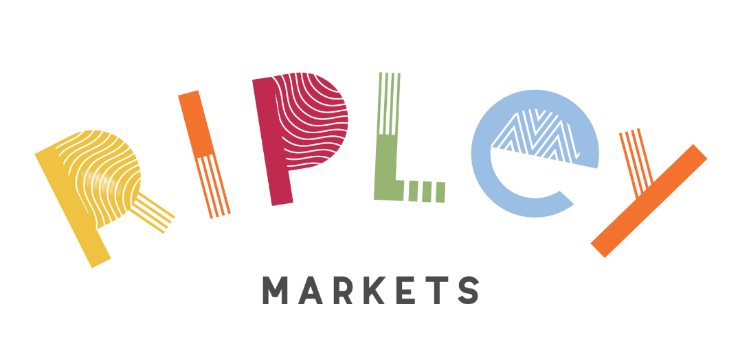 a colorful logo for ripley markets on a white background