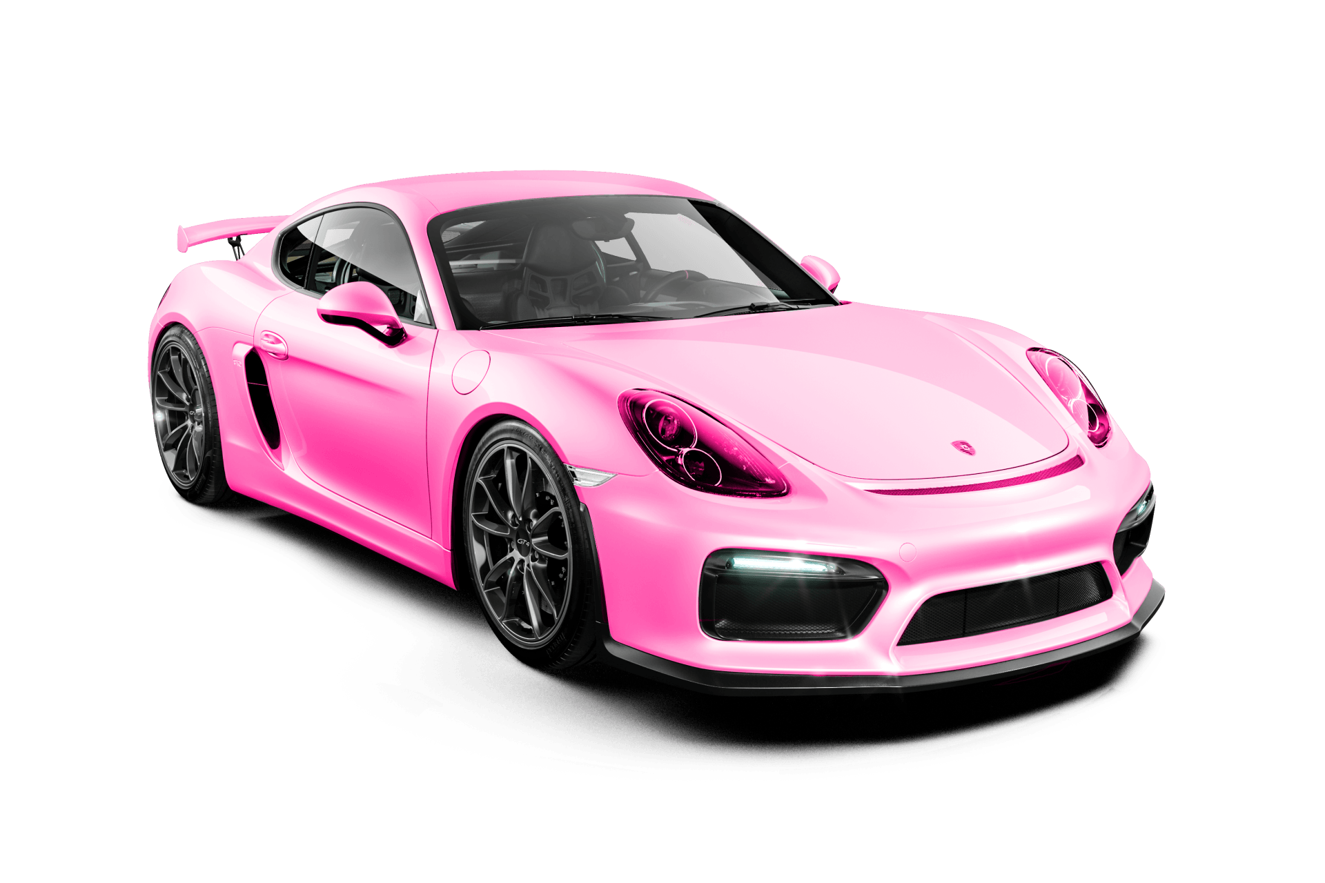 Pink sports car on a white background, shown from a front-left angle.