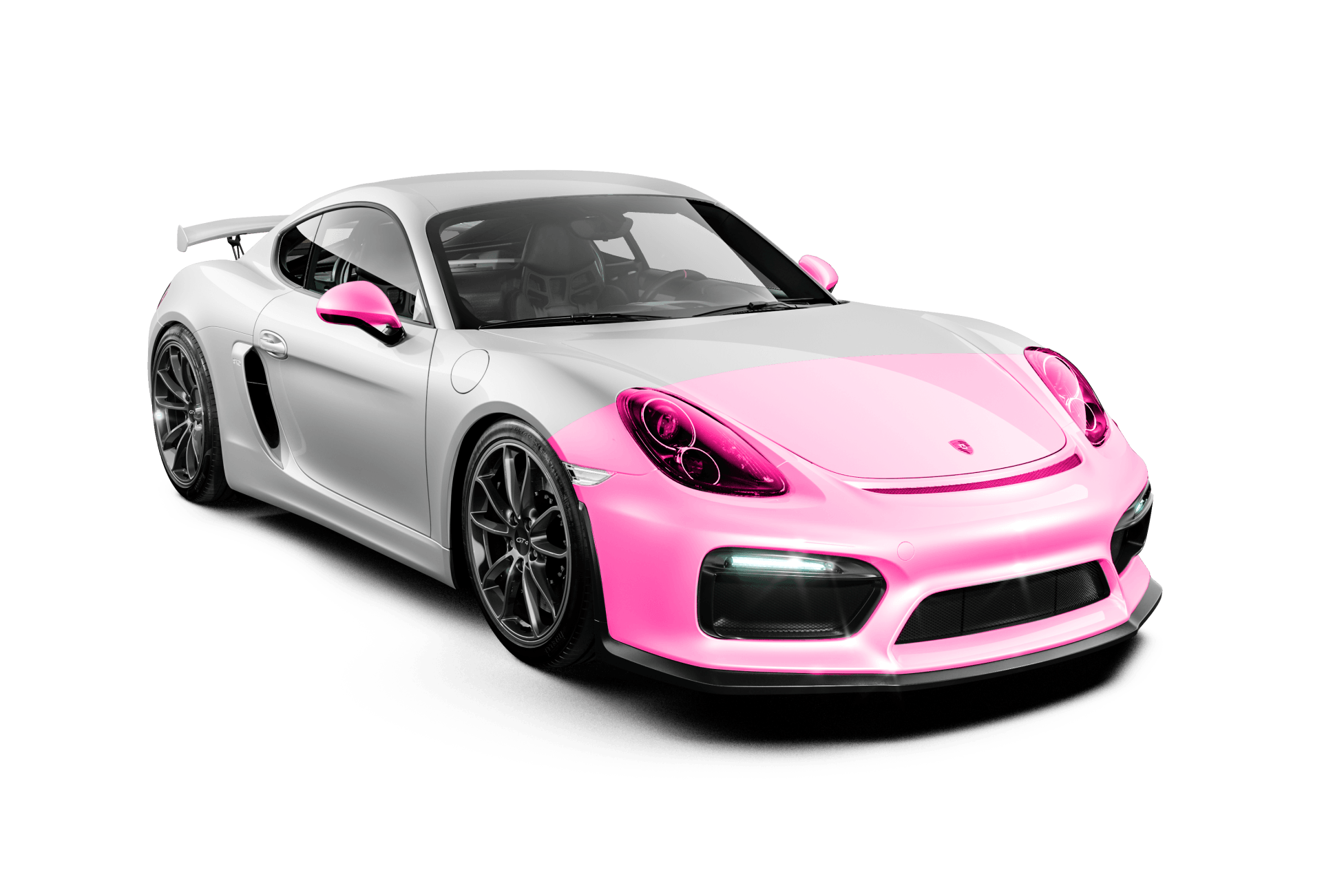 Pink and white sports car on a white background