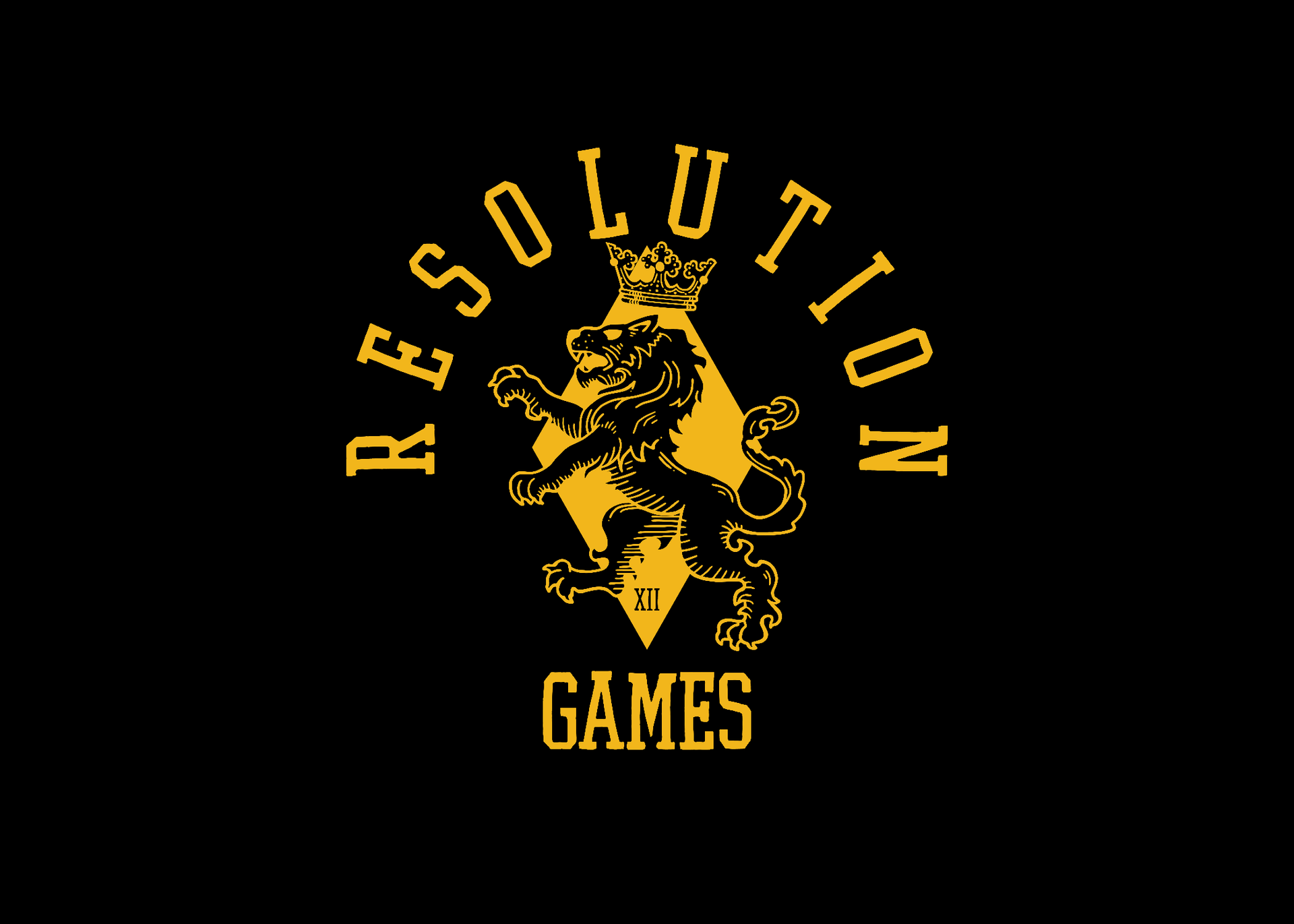 A black and gold logo for resolution games