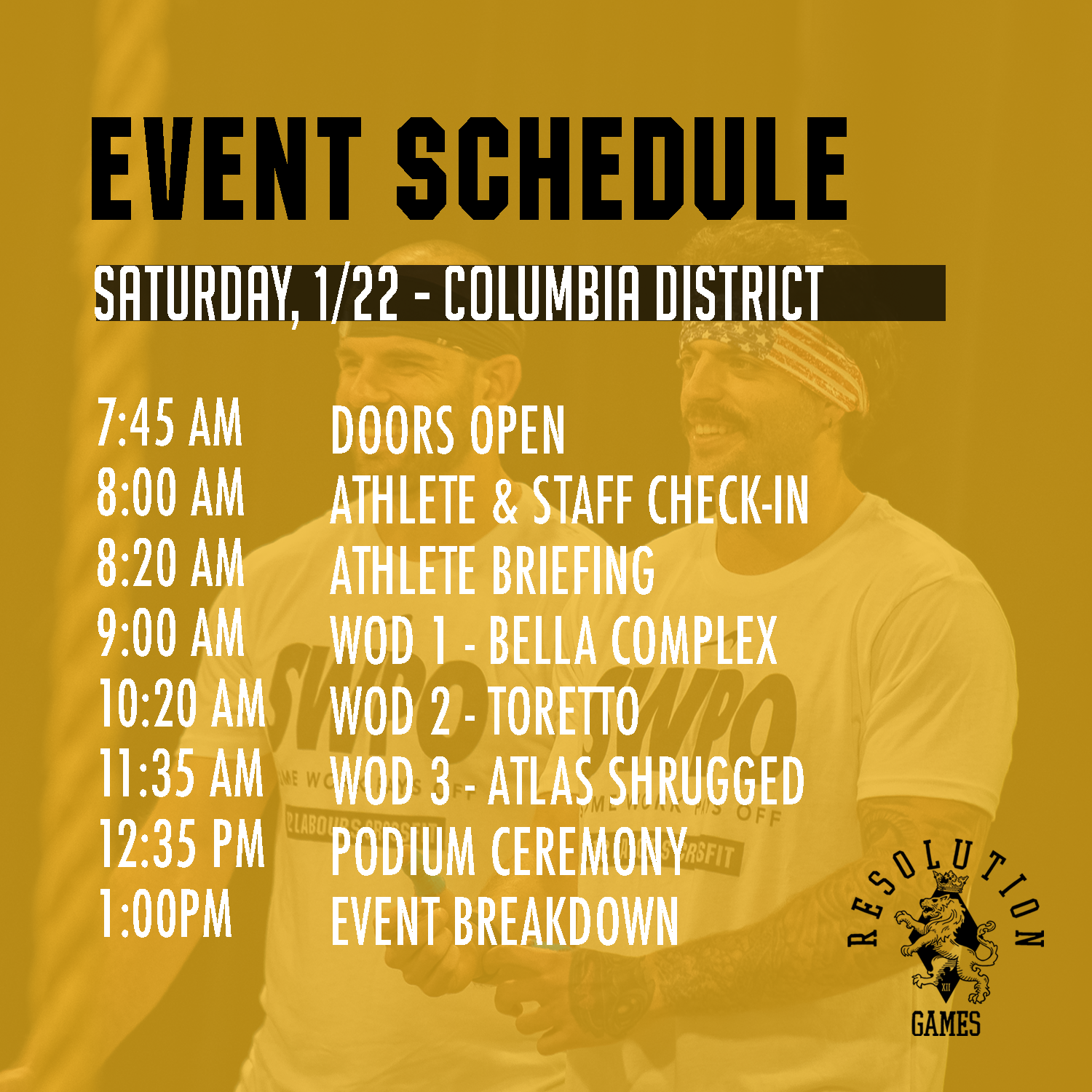 An event schedule for saturday 's columbia district