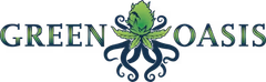A logo for herbal greens with a green leaf on a white background.