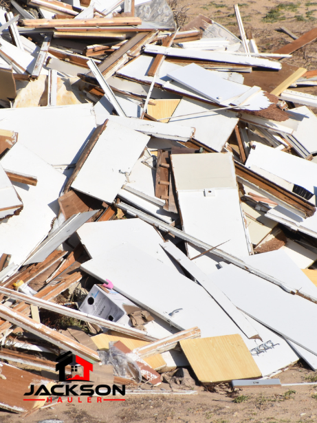 construction debris. pile of drywall, broken wood, and other materials