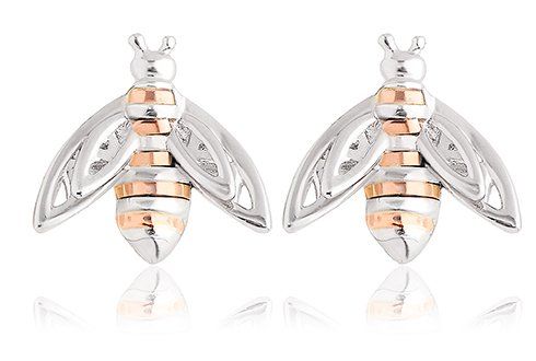 Honey Bee Stud Earrings Sterling Silver and 9ct gold